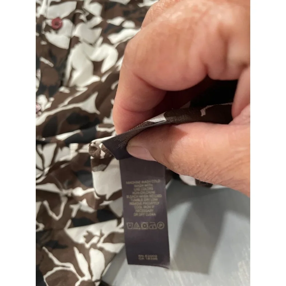 Liz Claiborne Shirt Women's 10 Brown White Floral Semi Sheer Collared Blouse Top - Picture 5 of 5